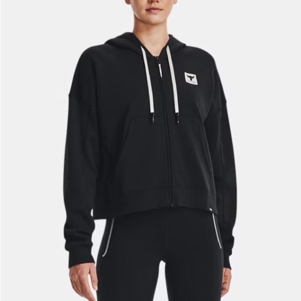 Under Armour Project Rock Womens Hoodie Charged Cotton Fleece Full Zip Sz XS